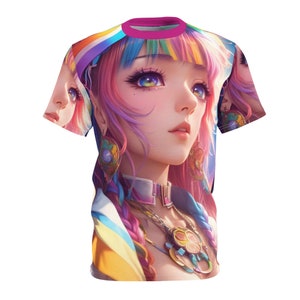 Vibrant Anime-Inspired Rainbow Shirt with a Gorgeous Anime Girl Design
