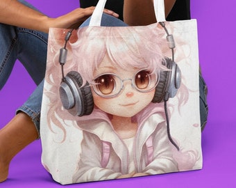 Anime Girl Tote Bag – Pink Haired Character, Kawaii Manga Accessory, Japanese Style Bag