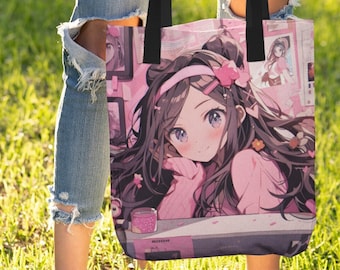 Bolsa de tela de chica anime: linda bolsa de tela de anime kawaii, bolsa de tela de manga, regalo otaku, bolsa de estética japonesa, bolsa de tela para amantes del anime