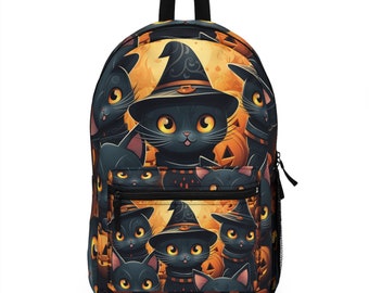 Black Cat Pumpkin Face Backpack, Happy Halloween Costume 