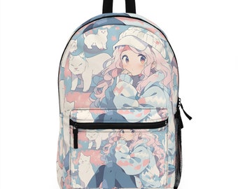 Anime Girl & Cat Backpack – Kawaii Cartoon Bag