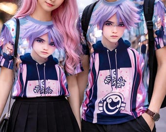 T-shirt graphique anime – T-shirt manga streetwear japonais, mélange de polyester