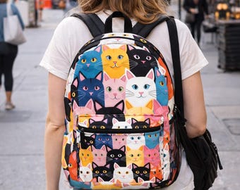 Mochila de gato para la escuela, mochila de animales, regalo para amantes de los gatos, mochila estética, bolsa de gatitos para adolescentes y niños.