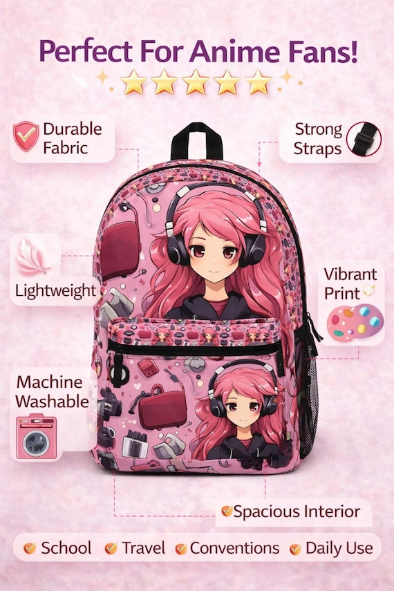 cute anime mini backpacks MILLEVIBE Ita Backpack with Pin Display Insert & Pins features an applique of Kuromi Anime Kawaii Mini Backpack with