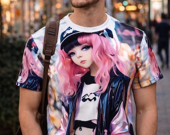 Anime Girl Streetwear Shirt – Japanese Manga Graphic Tee, Kawaii Otaku Top
