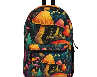 Psychedelic Mushroom Backpack: Vibrant Trippy All-Over-Print