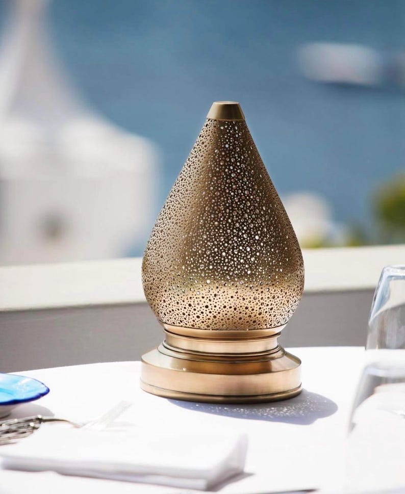 Moroccan Copper Table Lamp with Perforated Filigree Design — view 2
