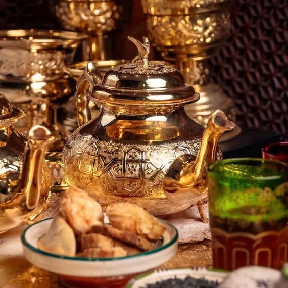 Hand Engraved Moroccan Brass Teapot: Gold & Silver Berad Atay - Etsy