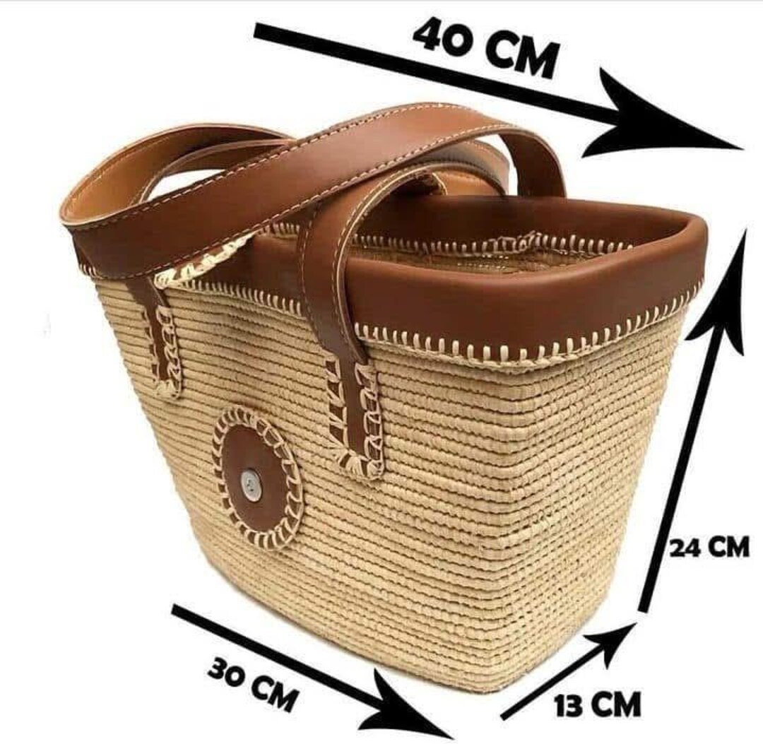Boho Woven Straw Tote Bag: Handmade Moroccan Leather Handle - Etsy