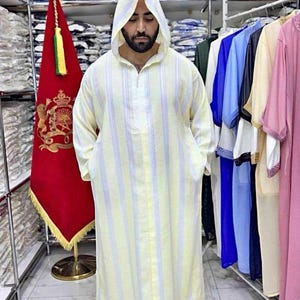 モロッコの男性用フード付きジェラバ - 伝統的な手作りガンドゥーラ（色とサイズは豊富） - ギフトに最適