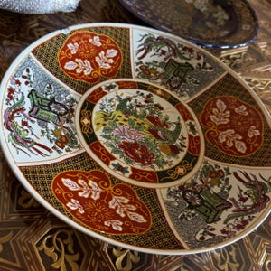 Vintage Moroccan Taous Plate | 1970s Hand-Painted Decorative Plate | Traditional Moroccan Art with Peacock & Floral Design