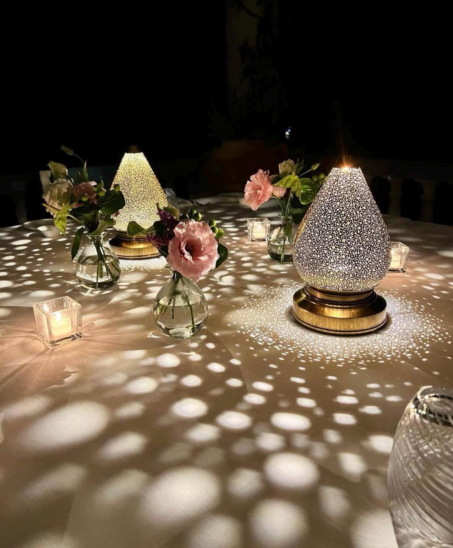 Moroccan Copper Table Lamp with Perforated Filigree Design — view 4