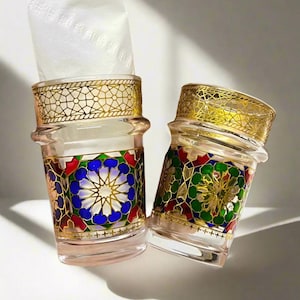 Hand-Painted Moroccan Tea Glasses - Golden Zellige Design, Set of 12
