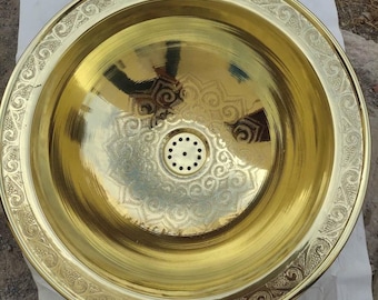 Lavabo de latón grabado a mano: lavabo marroquí grande de 50 cm