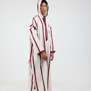 Moroccan Men&#39;s Hooded Jelaba: Traditional Embroidered Djellaba Thobe