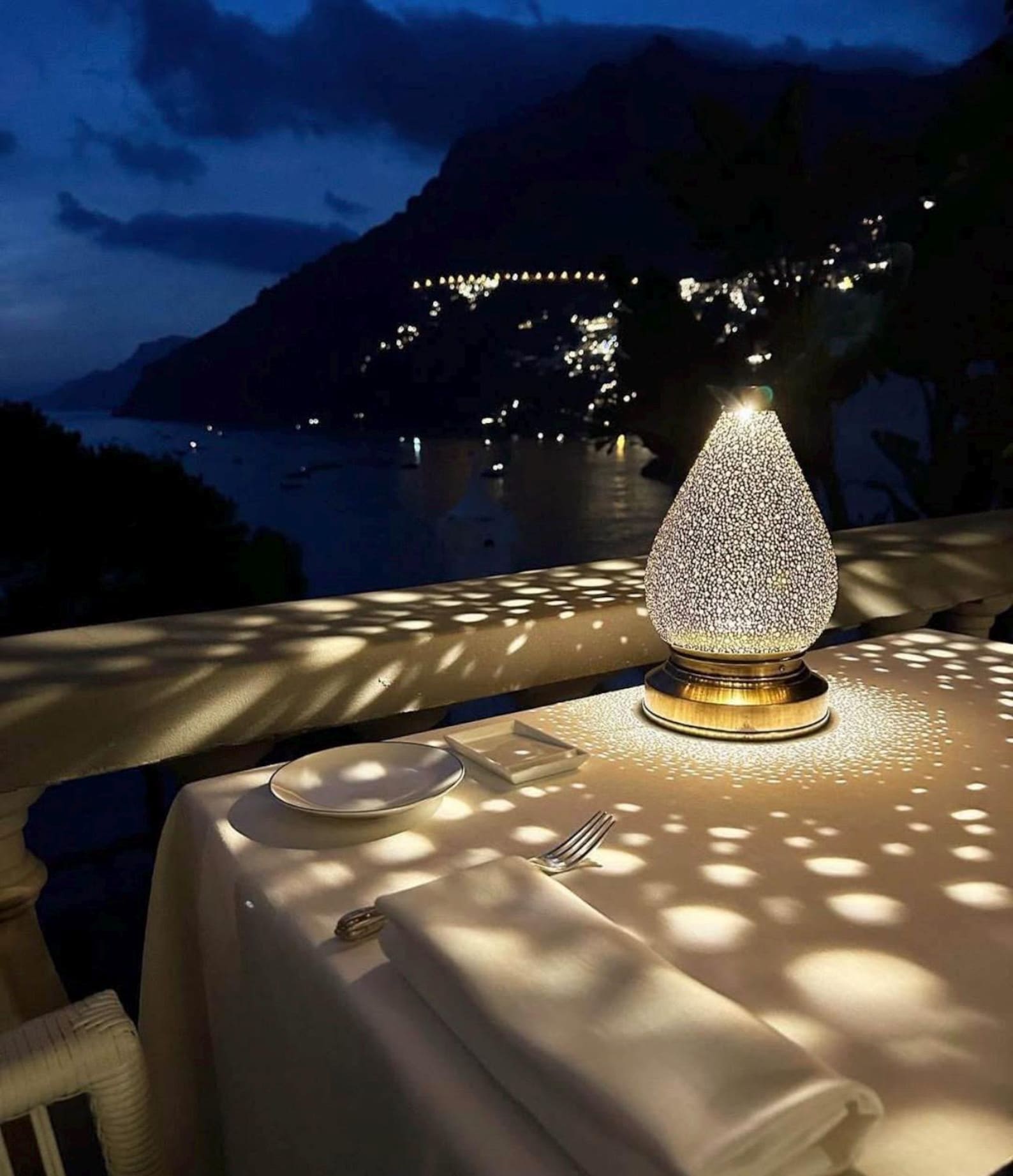 Moroccan Copper Table Lamp with Perforated Filigree Design — view 5