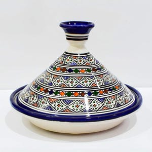 Moroccan Hand-Painted Ceramic Tagine – Traditional Cooking & Serving Dish – Colorful Berber Design – Lead-Free – Medium Size