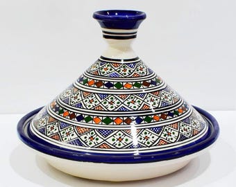 Moroccan Hand-Painted Ceramic Tagine – Traditional Cooking & Serving Dish – Colorful Berber Design – Lead-Free – Medium Size