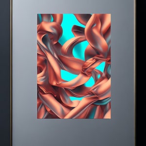 Eye-catching imaginative mural in the color copper turquoise | Living room | Bedroom | Wall poster | printable art | Luxury artwork