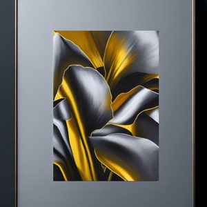 Mural in the colors gold, silver and black stylized flowers | Living room | Wall poster | printable art | Luxury artwork