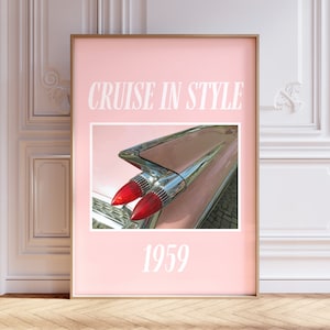 Cadillac Print, Vintage Car Poster, Retro Poster, Cute Apartment Decor, 70s Style Poster, Retro Girly Print, Vintage Posters, Pink Cadillac