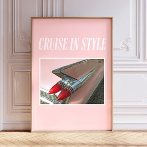 Cadillac Print, Vintage Car Poster, Retro Poster, Cute Apartment Decor, 70s Style Poster, Retro Girly Print, Vintage Posters, Pink Cadillac