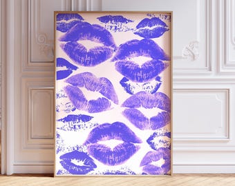 Lipstick Kiss Print, Hypebeast Decor, Dopamine Decor, Room Decor For Teens, Cool Posters, Trendy Wall Art, Pop Culture Wall Art,Preppy Stuff