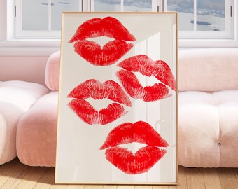 Lipstick Kiss Print, Hypebeast Decor, Dopamine Decor, Cool Posters, Trendy Wall Art, Room Decor For Teens, Cool Girl Wall Art, Vogue Prints