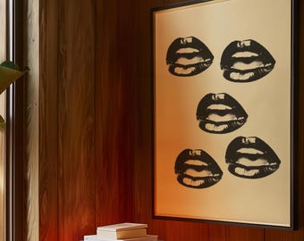 Photo Collage Poster, Bauhaus, Cool Girl Wall Art, Lipstick Kiss Print, Beauty Poster, Newspaper Print, Vogue Prints, Abstract Woman Face