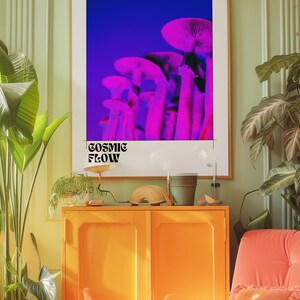 COSMIC FLOW, Magischer Pilz, Maximalist Wandkunst, Pilz Druck, Steamwave, Ästhetische Wandkunst, Exzentrische Wandkunst, Trendy Prints, Pilz