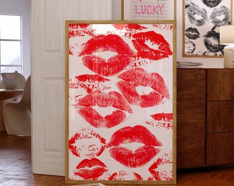 Lipstick Kiss Print, Red Lips Wall Art, Lips Wall Art, Vogue Poster, Lips Poster, Vogue Prints, Kisses Poster, Vogue Retro Poster,Aesthetic