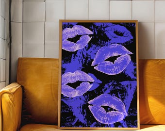 Lipstick Kiss Print, Hypebeast Decor, Dopamine Decor, Cool Posters, College Dorm Decor, Room Decor For Teens,Cool Girl Wall Art,Preppy Stuff