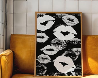 Black And White Wall Art, Lipstick Kiss Print, Preppy Stuff, Vogue Prints, Room Decor For Teens, Trendy Wall Art, Cool Girl Wall Art, Chic