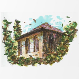Framed print of an old and ancient house with arches and a tiled roof and plants in Old Jerusalem
