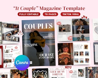 Revista personalizada para parejas / Plantilla editable de Canva / Regalo personalizado de aniversario o compromiso / Recuerdo digital romántico