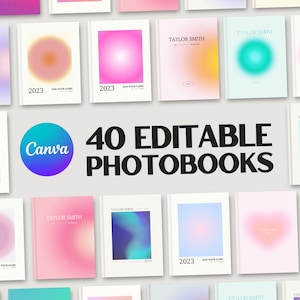 40 Gradient Photo Book Template | Customizable Coffee Table Book, Travel Journal Printable,  Decorative Books, Ebook Template Canva