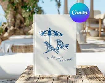 Plantilla de álbum de fotos de viajes de verano: Diario personalizable de Canva (descarga digital)