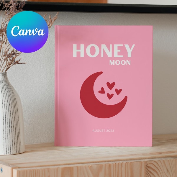 Honeymoon Journal Photo Book Template | Pink Customizable Coffee Book Table, Travel Journal Printable, Decorative Book, Ebook Template Canva