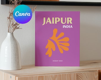 Jaipur reisafdruk fotoboeksjabloon | Aanpasbare koffieboektafel, reisdagboek afdrukbaar, decoratief boek, e-boeksjabloon Canva