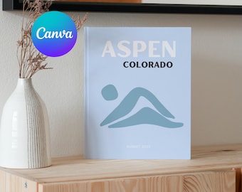 Aspen reisafdruk fotoboeksjabloon | Aanpasbare koffieboektafel, reisdagboek afdrukbaar, decoratief boek, e-boeksjabloon Canva