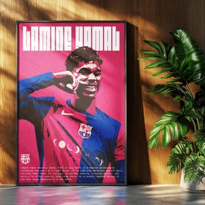 Poster fútbol Lamine Yamal - Cuadro Barcelona fans Lamine Yamal - Decoración lámina pared jugador FC Barcelona - Regalos fútbol - Impresion