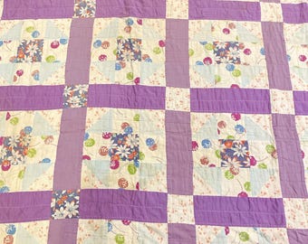 Vintage Flour Sack Block Quilt Hand Made