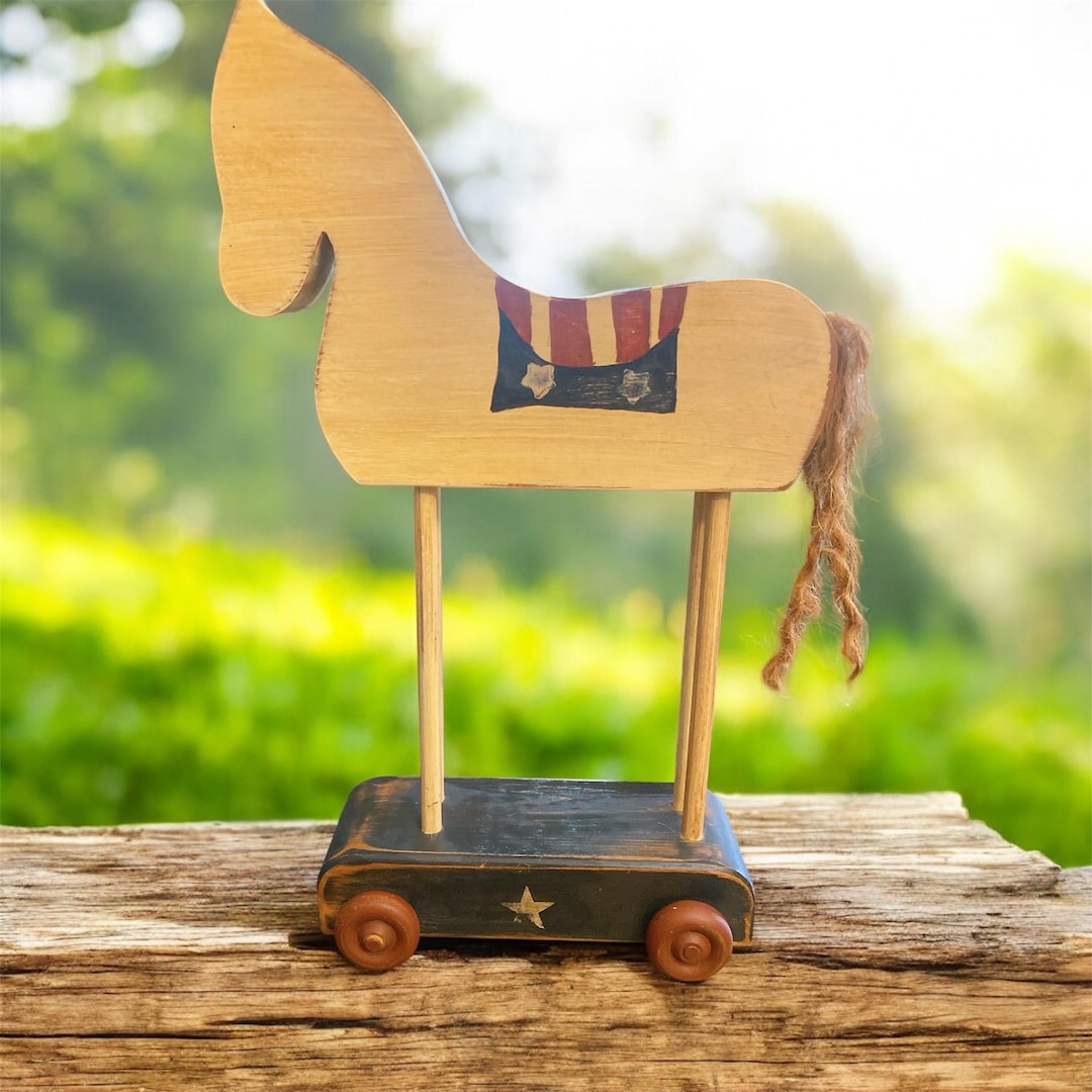 Vintage Wooden Folk Art Horse Pull Toy – Primitive Americana Decor - Etsy
