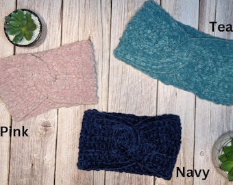 Gehäkeltes Winter Stirnband, Chenille, Ohrenwärmer