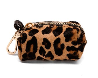 Handmade Italian Leather Waste Bag Holder - Leopard Fur Collection