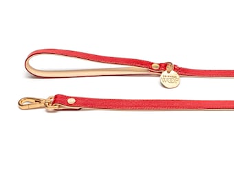 Handmade Italian Leather Dog Leash - Red Rose Collection