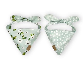 Reversible Dog Bandana White Flowers | Fawn Spots | Vintage Spring Collection