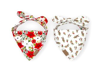 Reversible Dog Bandana Poinsettias | Holiday Sprigs | Holly and Pine Collection