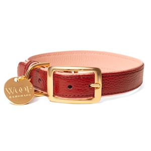 Handmade Italian Leather Dog Collar - Strawberries & Wine Collection