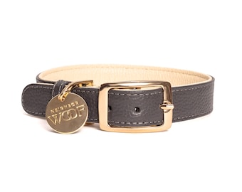 Handmade Italian Leather Dog Collar - Pewter Collection